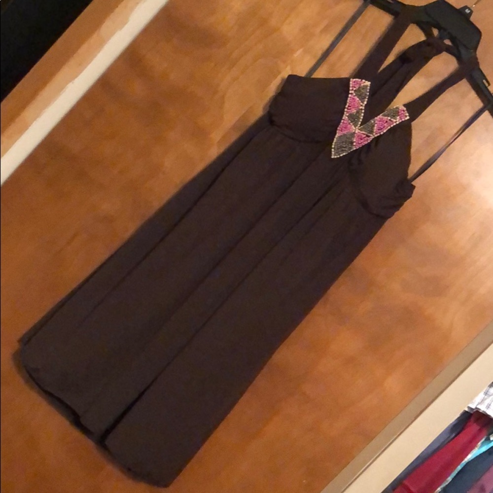Large Brown halter dress with bead work